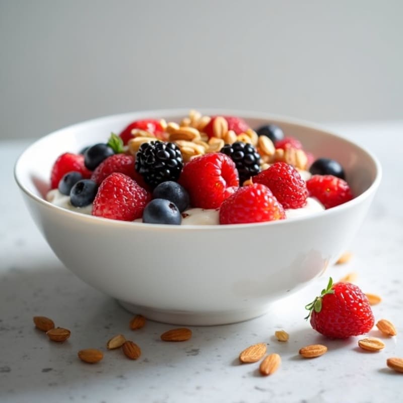 Creamy Greek Yogurt Bowl with Fresh Berries and Crunchy Almonds