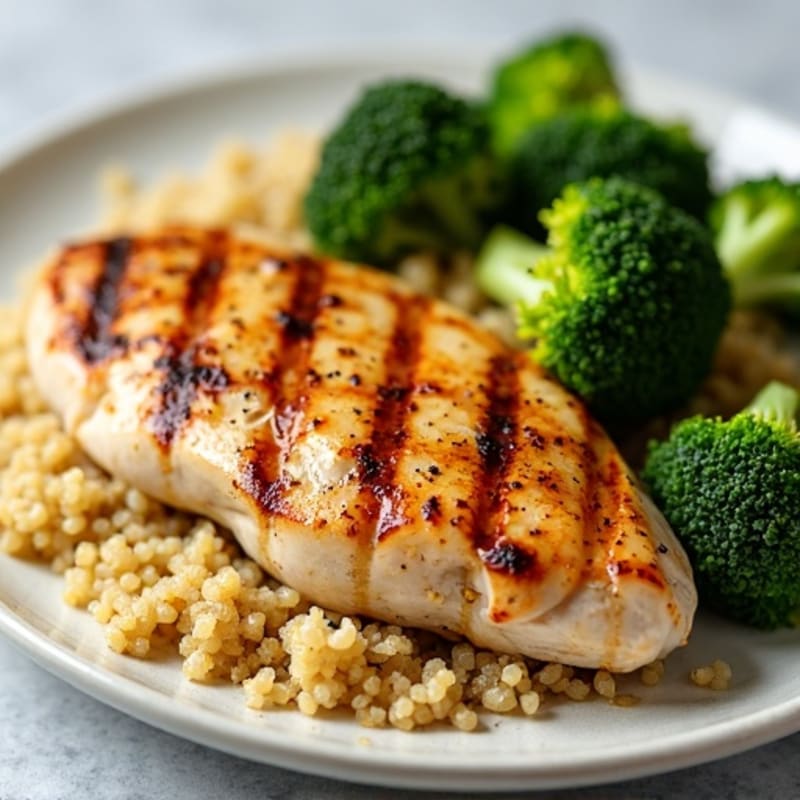 Grilled Chicken Breast with Quinoa and Roasted Broccoli