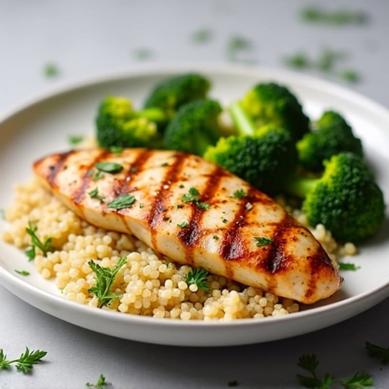 Grilled Chicken Breast with Quinoa and Roasted Broccoli
