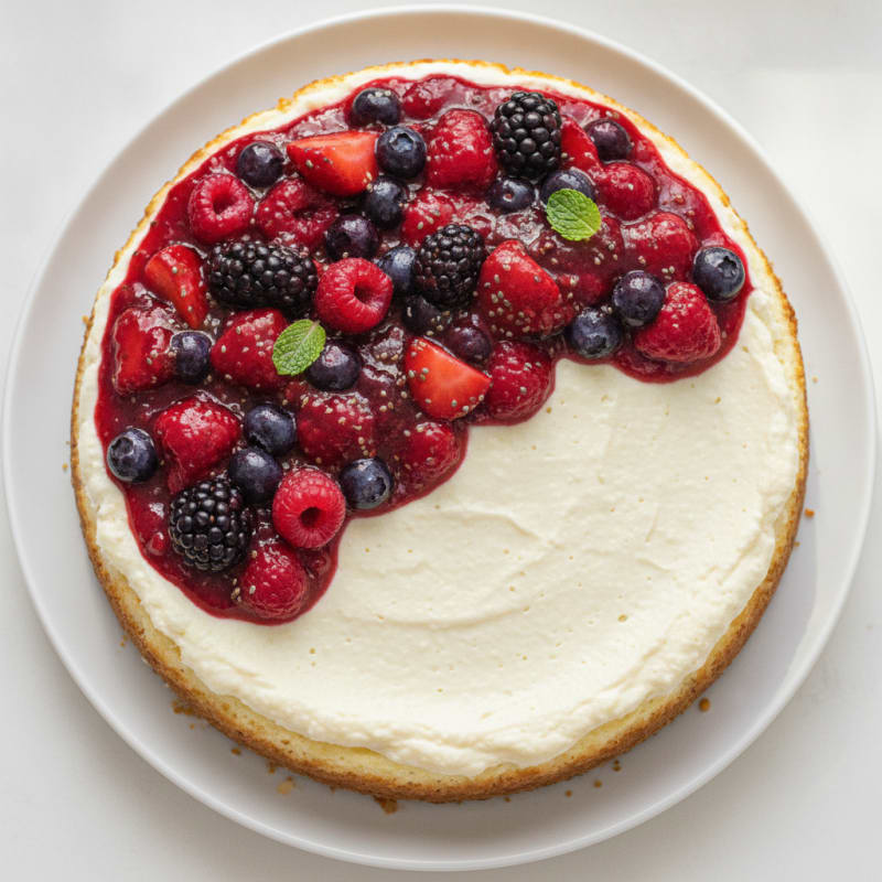 Greek Yogurt Protein Cheesecake with Mixed Berries
