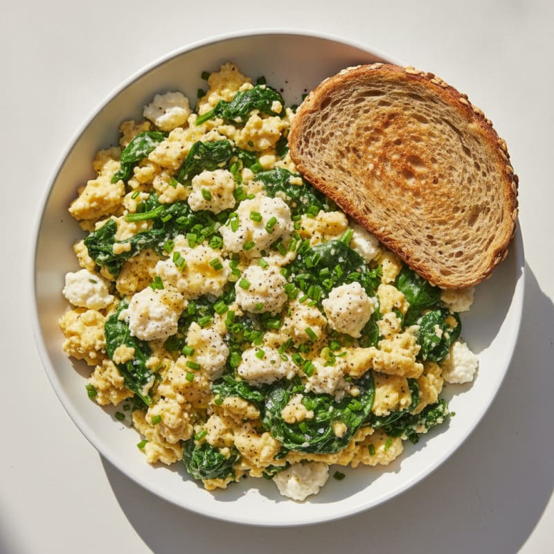 Scrambled Eggs with Cottage Cheese and Spinach
