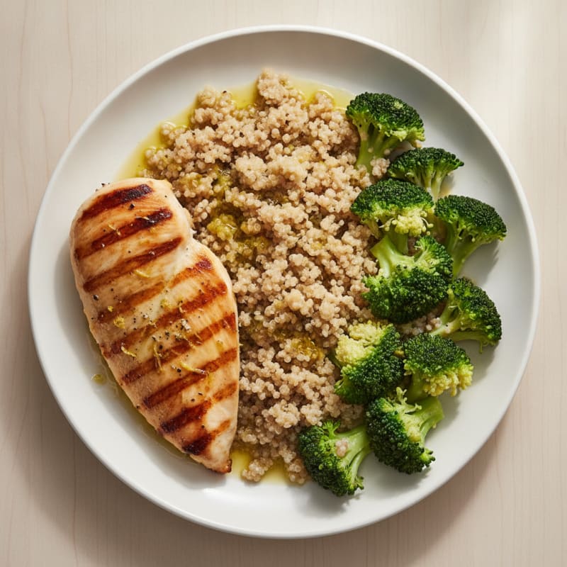 Grilled Chicken Breast with Quinoa and Steamed Broccoli