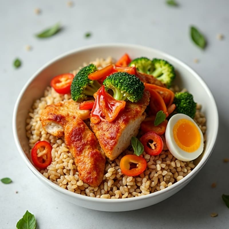 Crispy Kimchi Chicken and Vegetable Brown Rice Stir-Fry