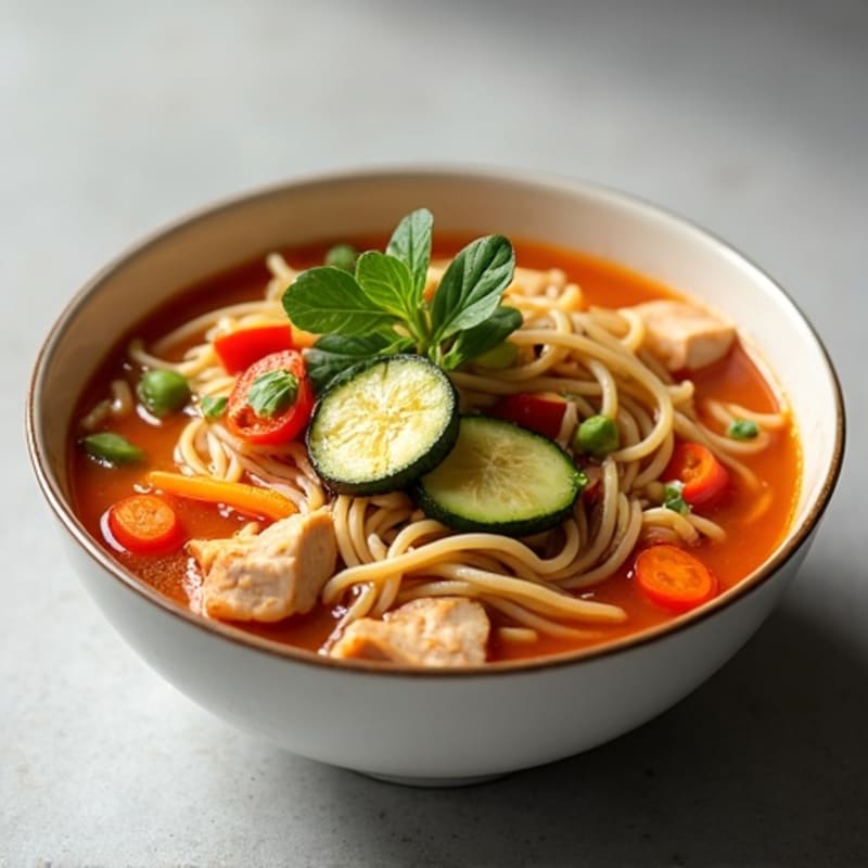 Chicken and Vegetable Spicy Sriracha Noodle Soup