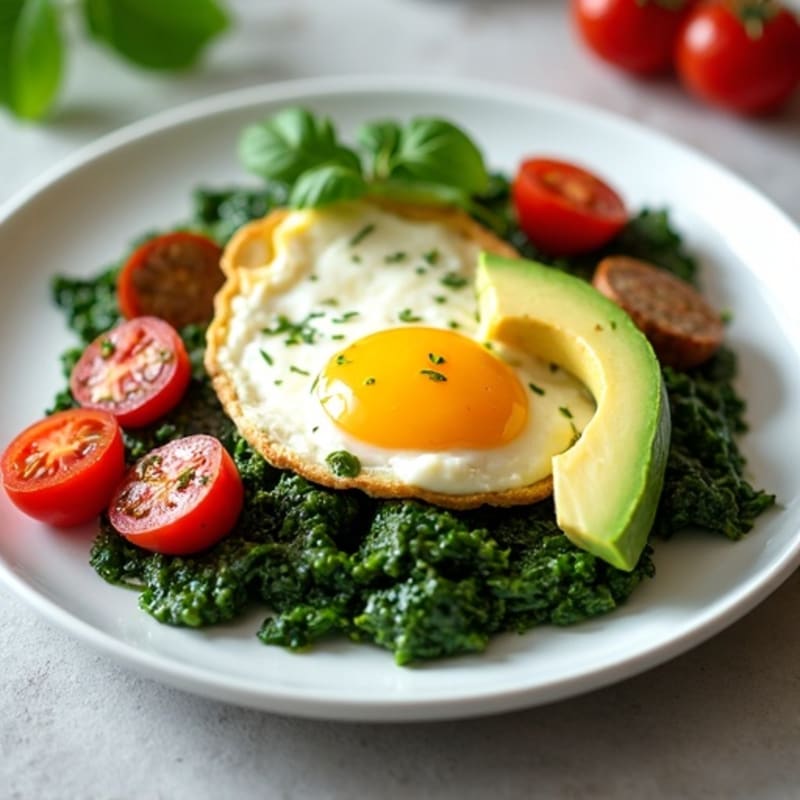 Egg White and Turkey Sausage Scramble with Sautéed Spinach