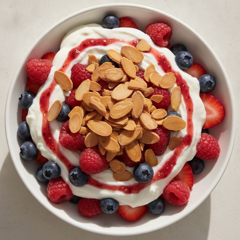 Greek Yogurt Protein Parfait with Mixed Berries and Almonds
