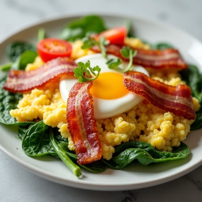 Crispy Turkey Bacon and Egg White Scramble with Spinach