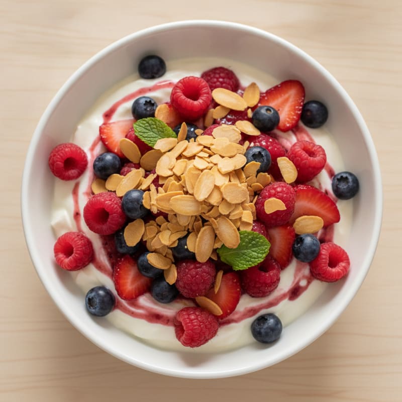Greek Yogurt Protein Parfait with Mixed Berries and Almonds