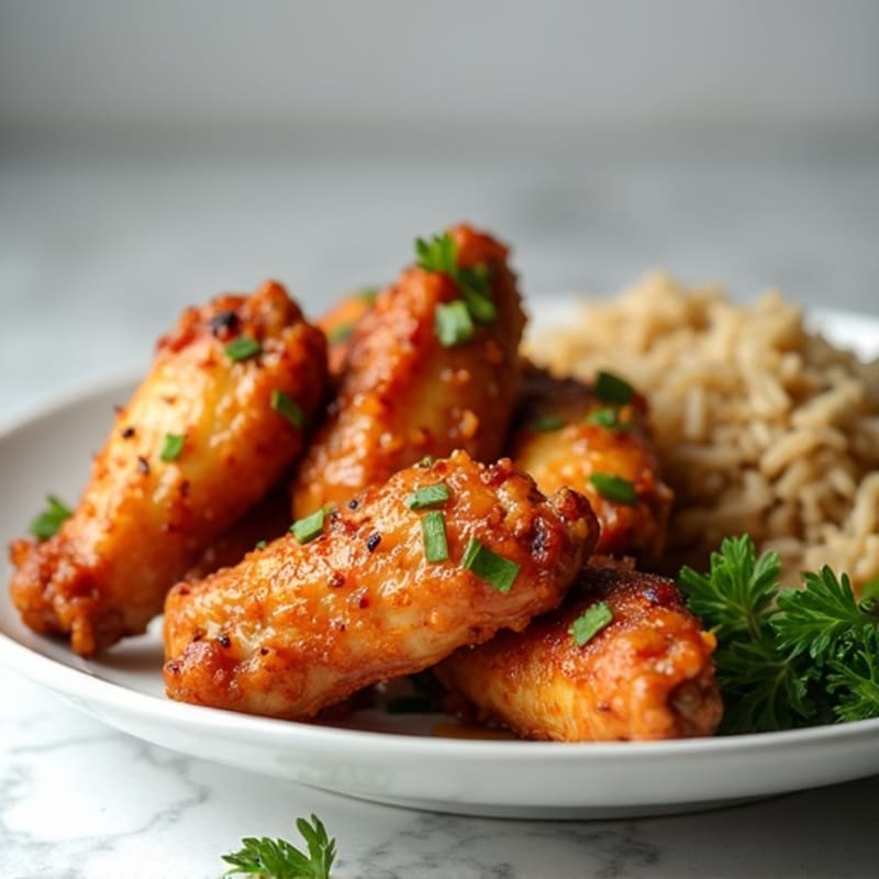 Crispy Baked Honey-Garlic Wings with Herbed Rice
