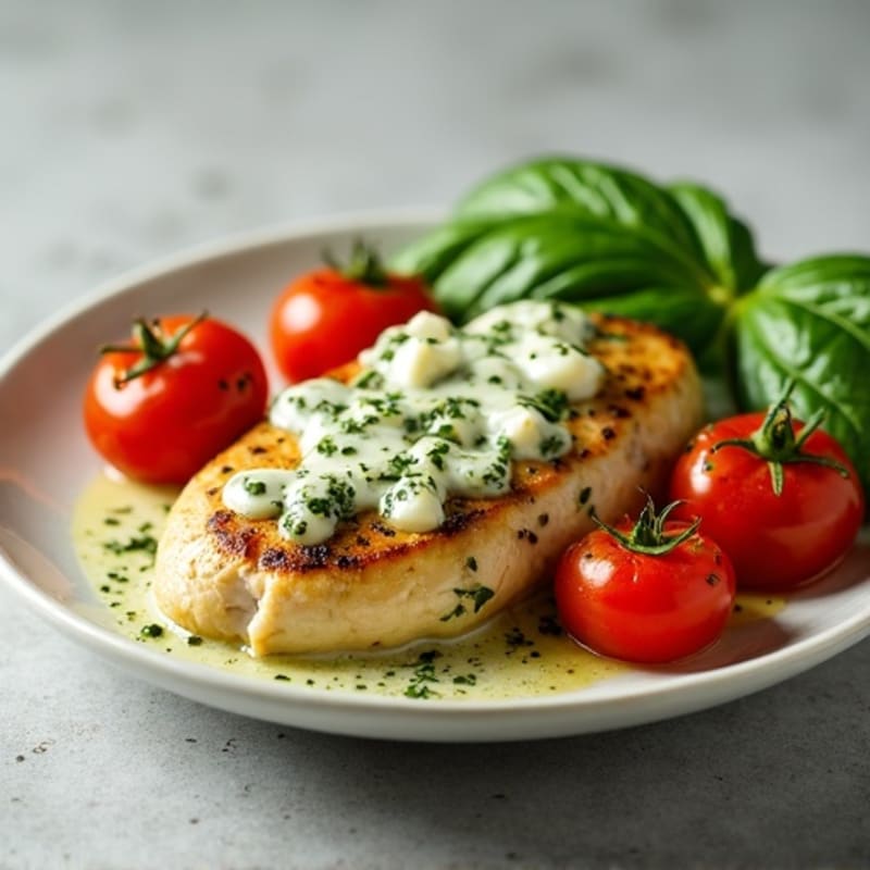 Creamy Pesto Chicken with Roasted Cherry Tomatoes