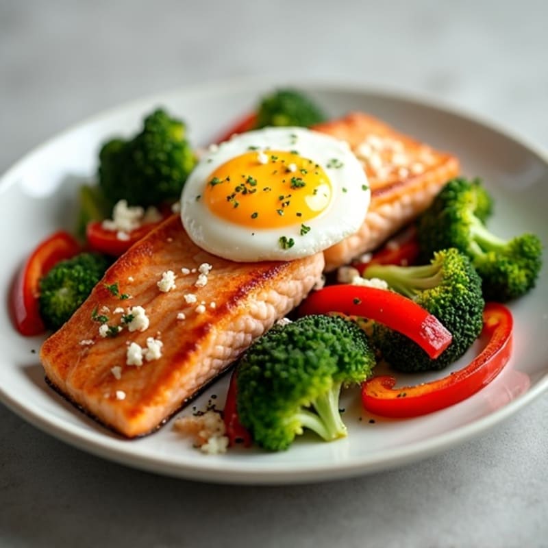 Seared Salmon Fillet with Roasted Broccoli and Peppers