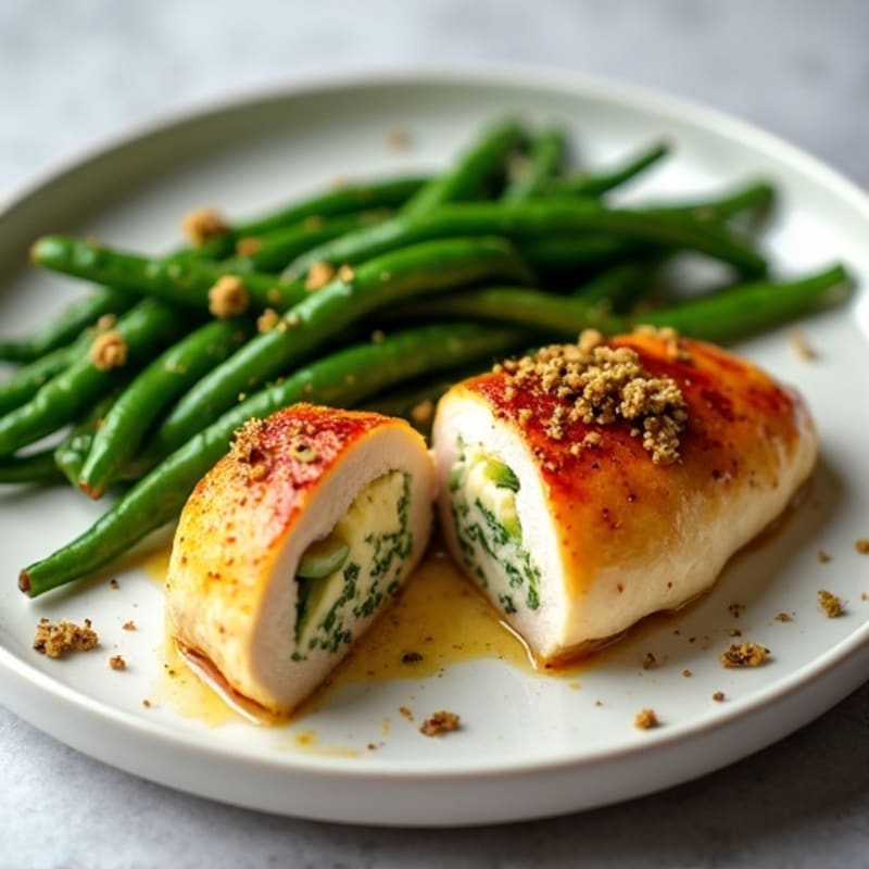 Spicy Creamy Jalapeño Stuffed Chicken with Roasted Green Beans