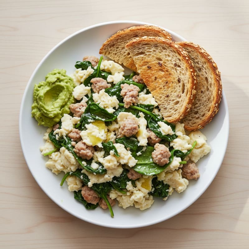 Egg White and Turkey Sausage Scramble with Spinach