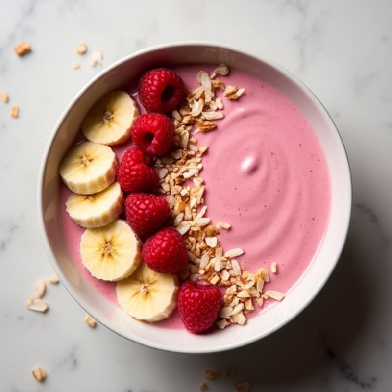 Creamy Raspberry Vanilla Protein Smoothie Bowl with Toasted Coconut