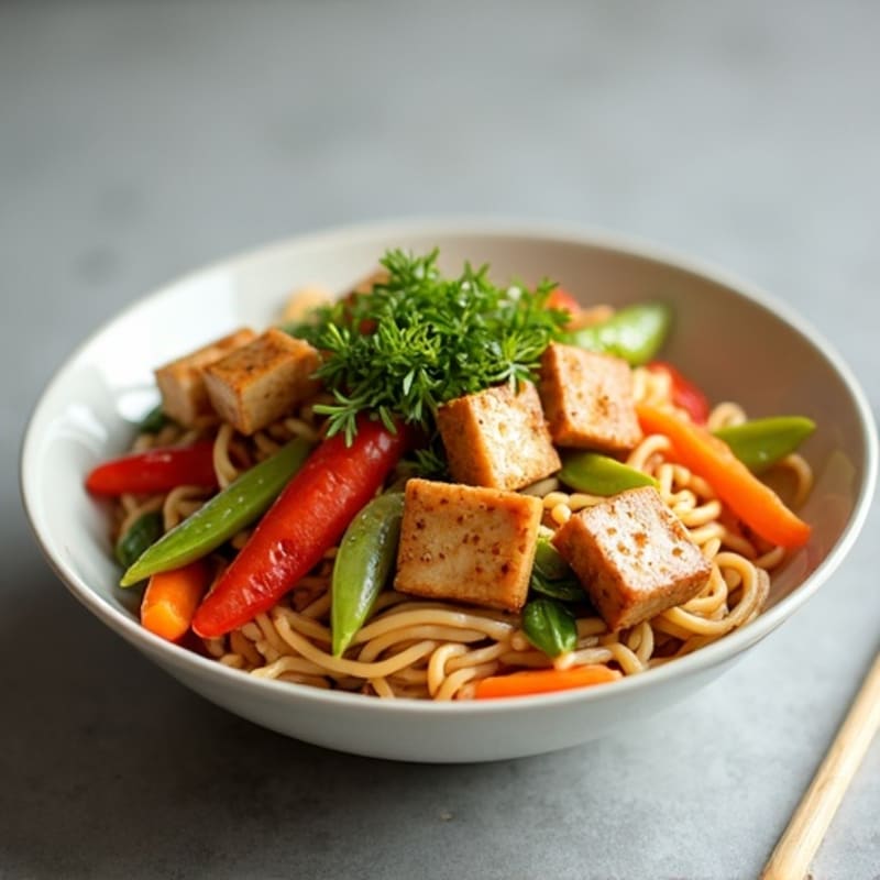 Silky Thai Peanut Noodles with Vibrant Vegetables and Pan-Seared Tofu