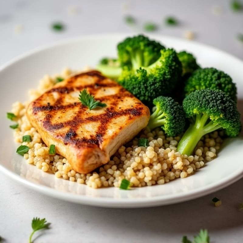 Grilled Chicken Breast with Quinoa and Roasted Broccoli
