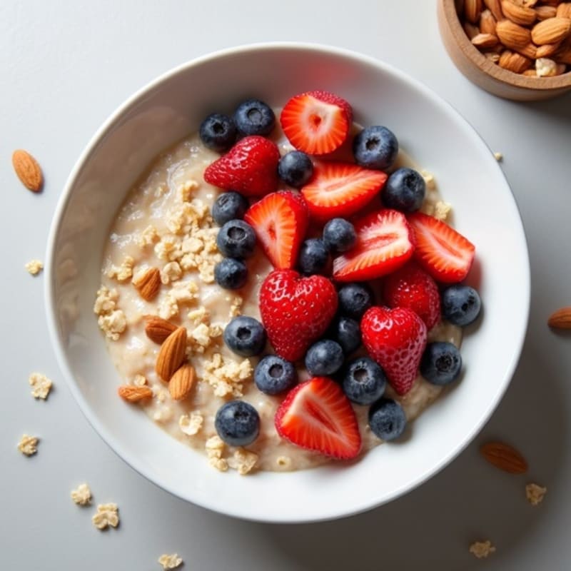 Hearty Protein-Packed Oatmeal with Fresh Berries and Crunchy Nuts