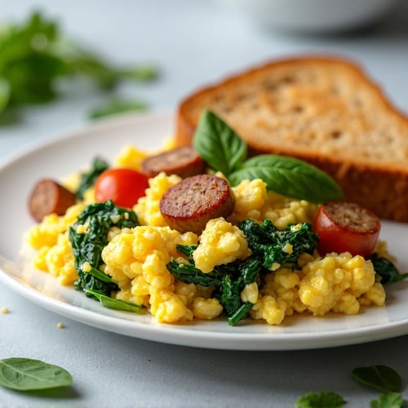 Egg White and Turkey Sausage Scramble with Spinach