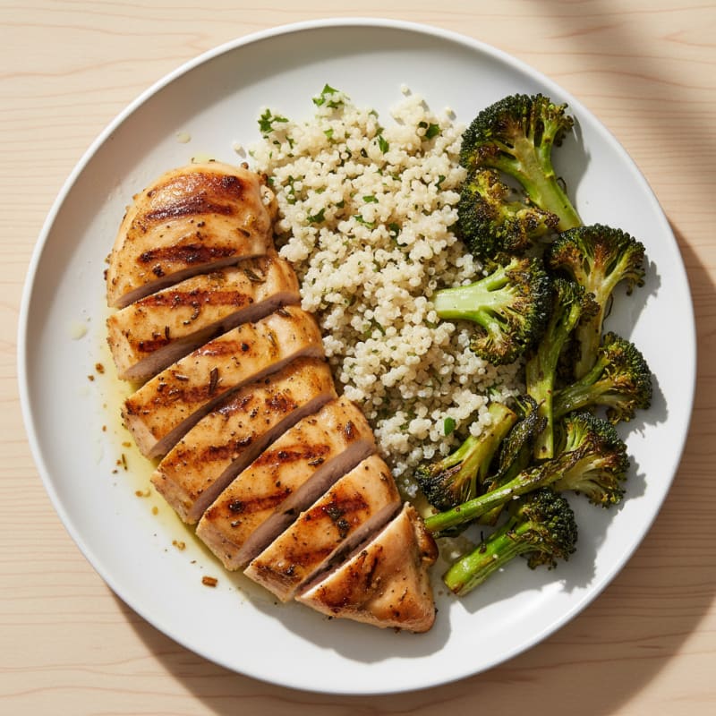 Grilled Chicken Breast with Roasted Broccoli and Quinoa