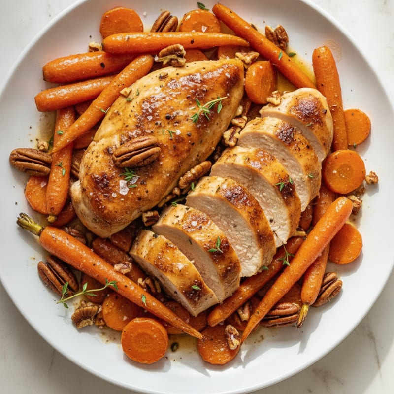 Maple-Glazed Roasted Carrots and Chicken with Pecans