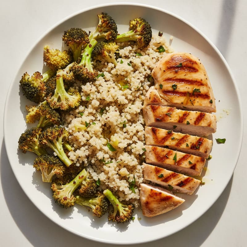Grilled Chicken Breast with Roasted Broccoli and Quinoa