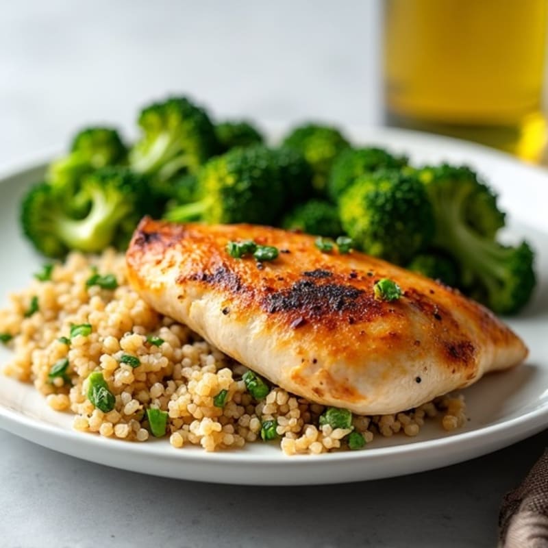 Grilled Chicken Breast with Quinoa and Roasted Broccoli