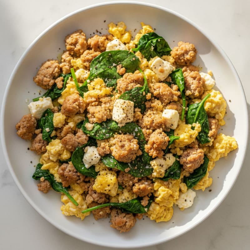 Turkey Sausage & Spinach Scramble