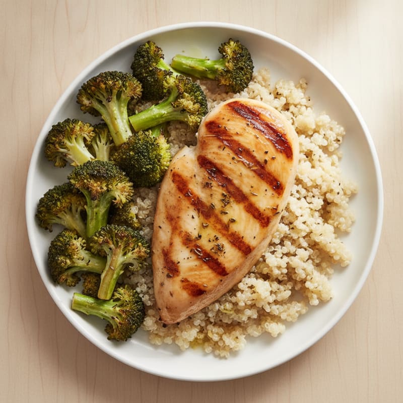 Grilled Chicken Breast with Roasted Broccoli and Quinoa