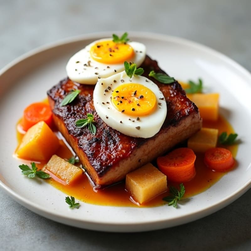 Slow-Braised Pork Belly with Crispy Roasted Root Vegetables
