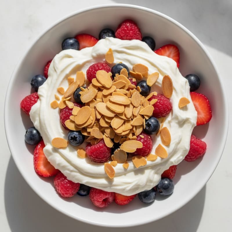 Greek Yogurt Protein Parfait with Mixed Berries and Almonds