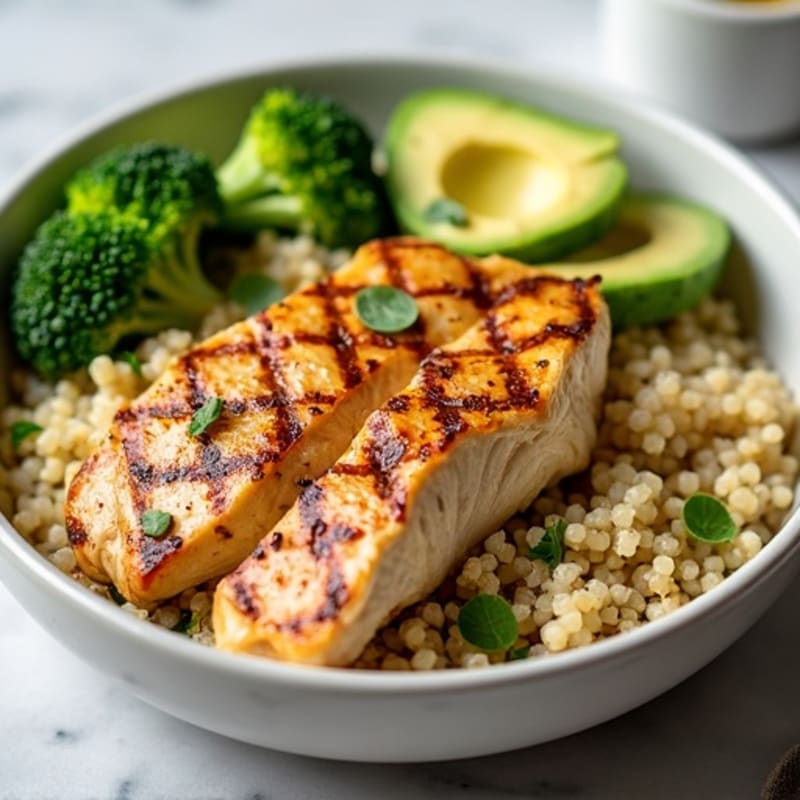 Grilled Chicken Breast with Quinoa and Steamed Broccoli