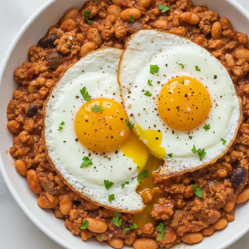 Savory Ground Turkey and White Bean Skillet with Fried Eggs