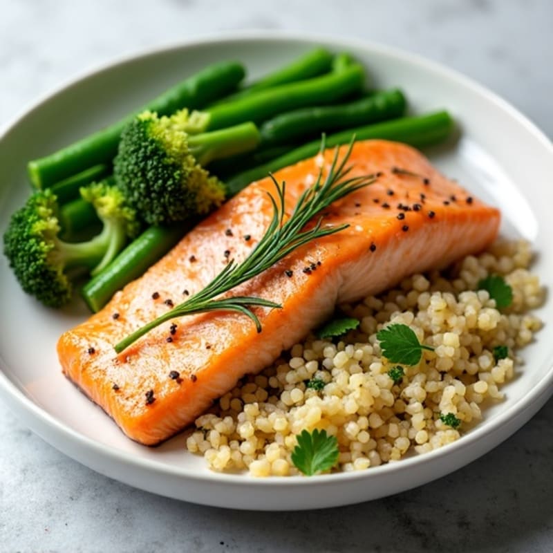 Fresh Herb-Roasted Salmon with Quinoa and Green Vegetables