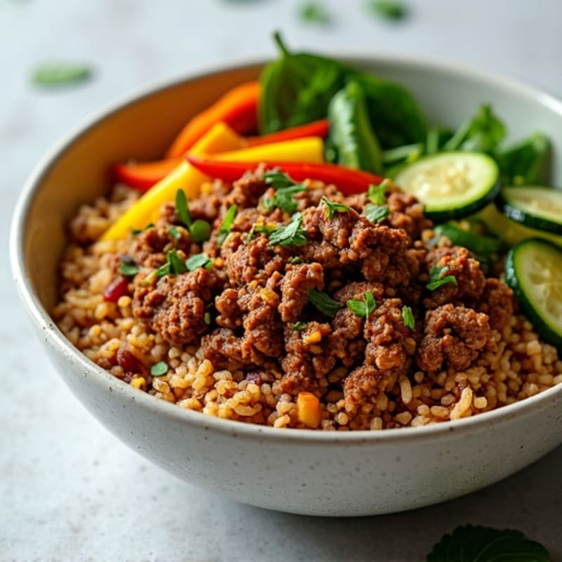 Spiced Lean Beef Mince and Vegetable Rice Bowl