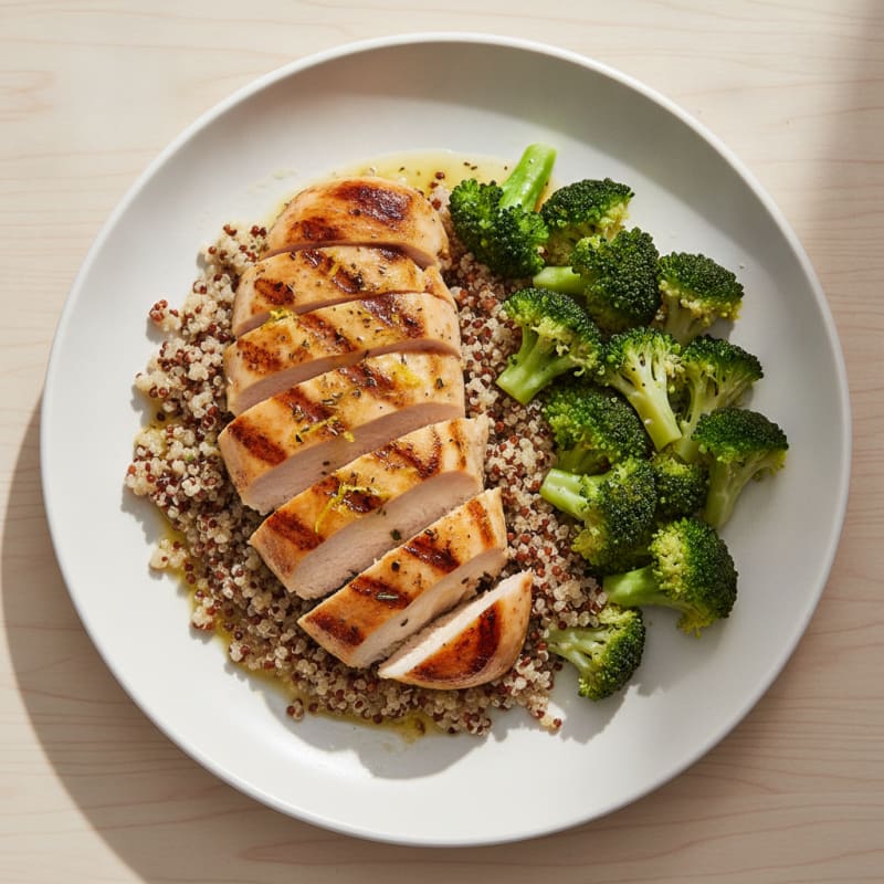 Grilled Chicken Breast with Quinoa and Steamed Broccoli