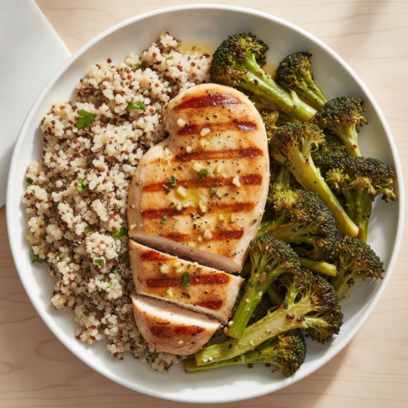 Grilled Chicken Breast with Quinoa and Roasted Broccoli
