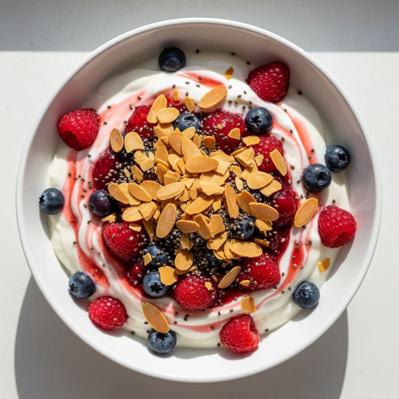 Greek Yogurt Protein Parfait with Mixed Berries and Almonds