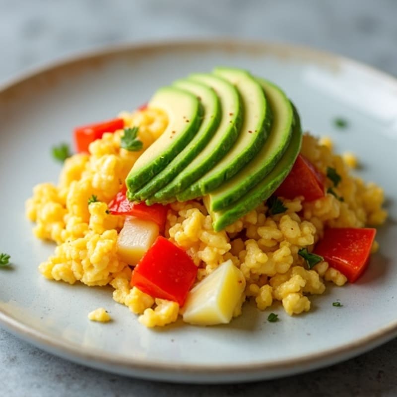 Chunky Scrambled Egg and Pepper Hash with Fresh Avocado