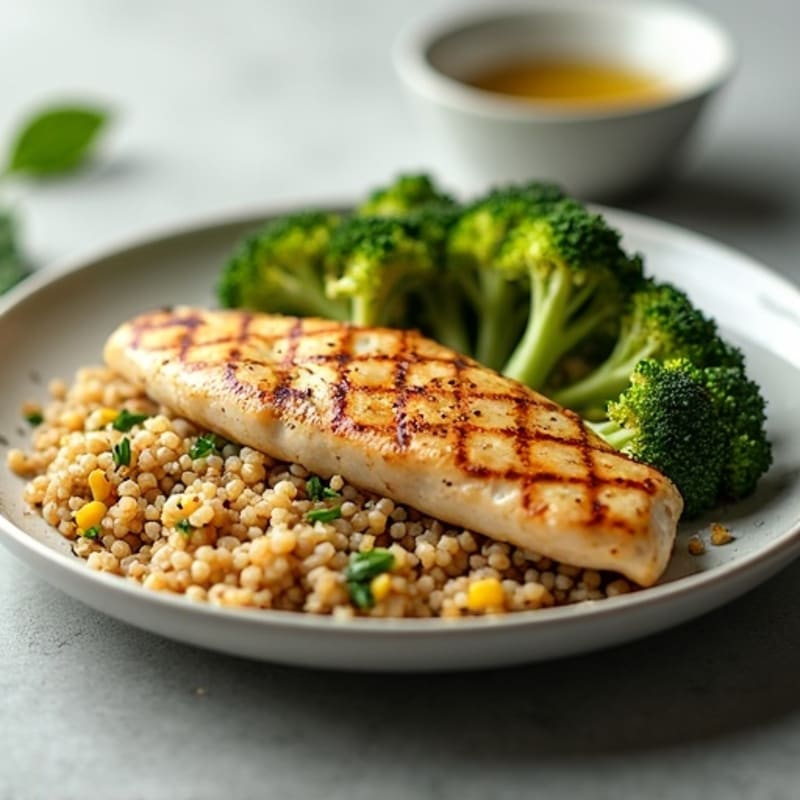 Grilled Chicken Breast with Roasted Broccoli and Quinoa