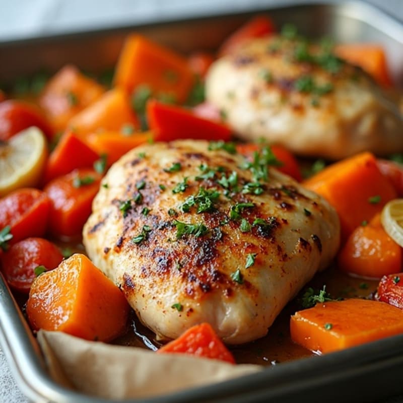 Sheet Pan Herb-Roasted Chicken and Sweet Potato Hash