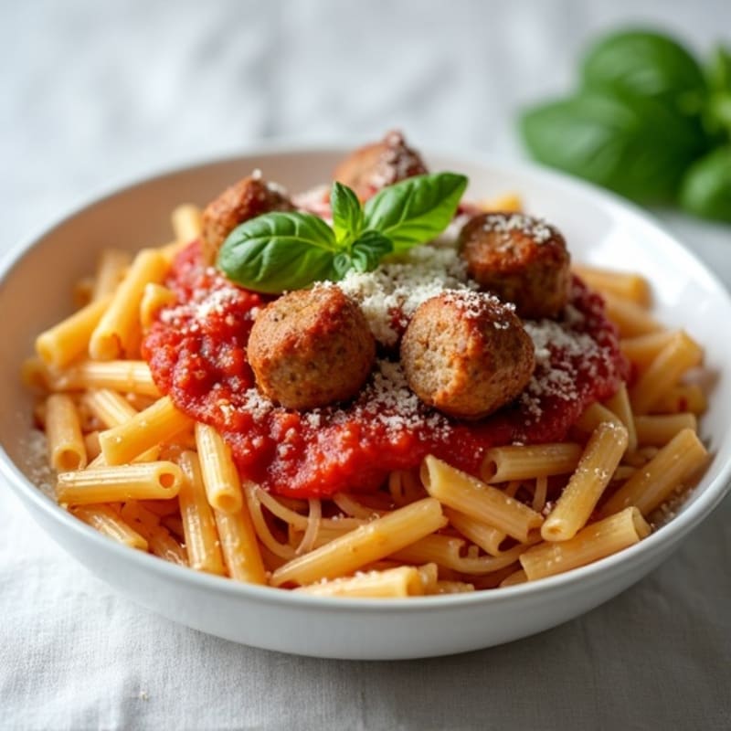 Lean Sausage and Hearty Tomato Ragu with Whole Wheat Pasta