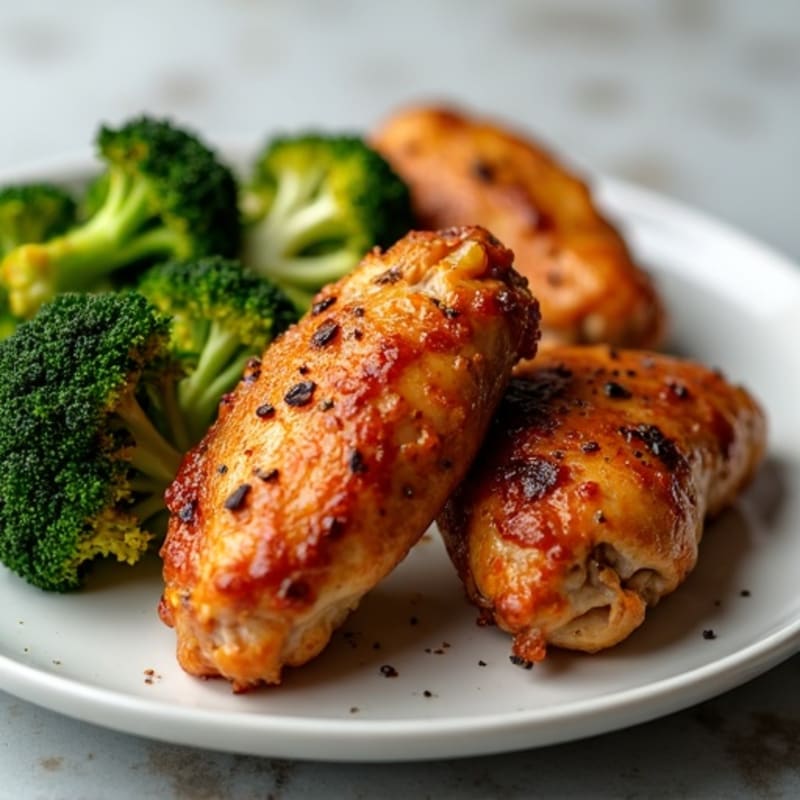 Crispy Honey Garlic Baked Chicken Wings with Roasted Broccoli