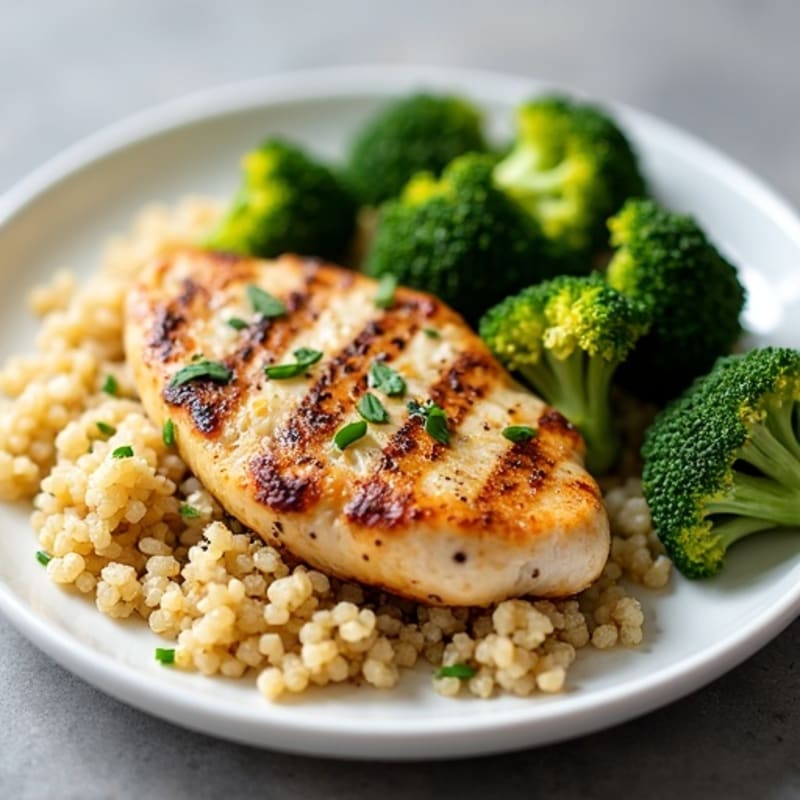 Grilled Chicken Breast with Quinoa and Roasted Broccoli