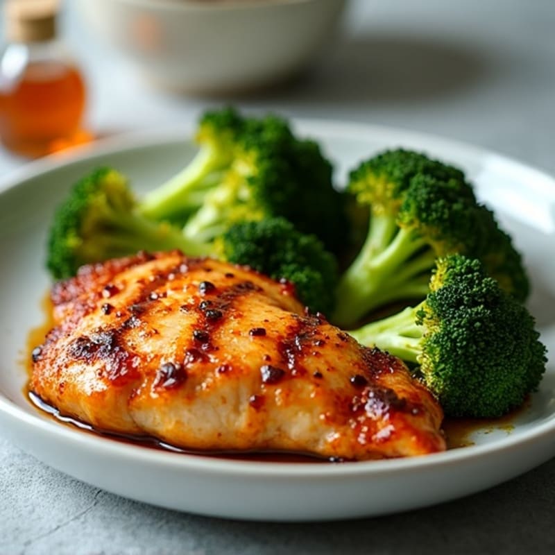 Crispy Pan-Seared Chicken with Sweet Ginger-Garlic Glaze and Roasted Broccoli
