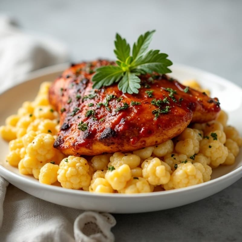 Smoky BBQ Chicken with Creamy Cauliflower Mac