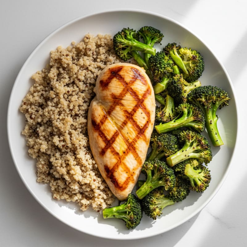 Grilled Chicken Breast with Roasted Broccoli and Quinoa
