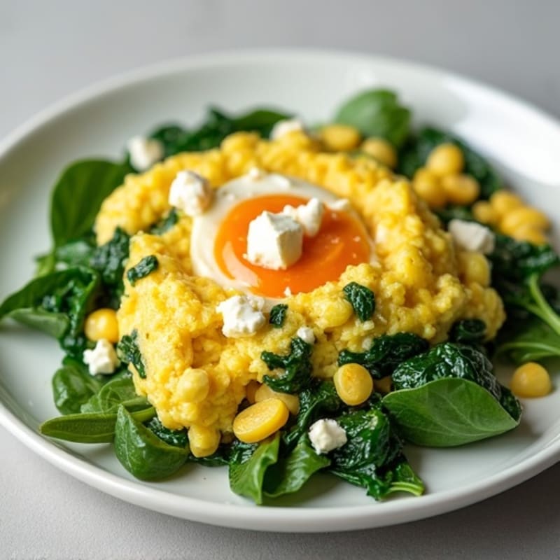 Fluffy Spinach Feta Egg White Scramble