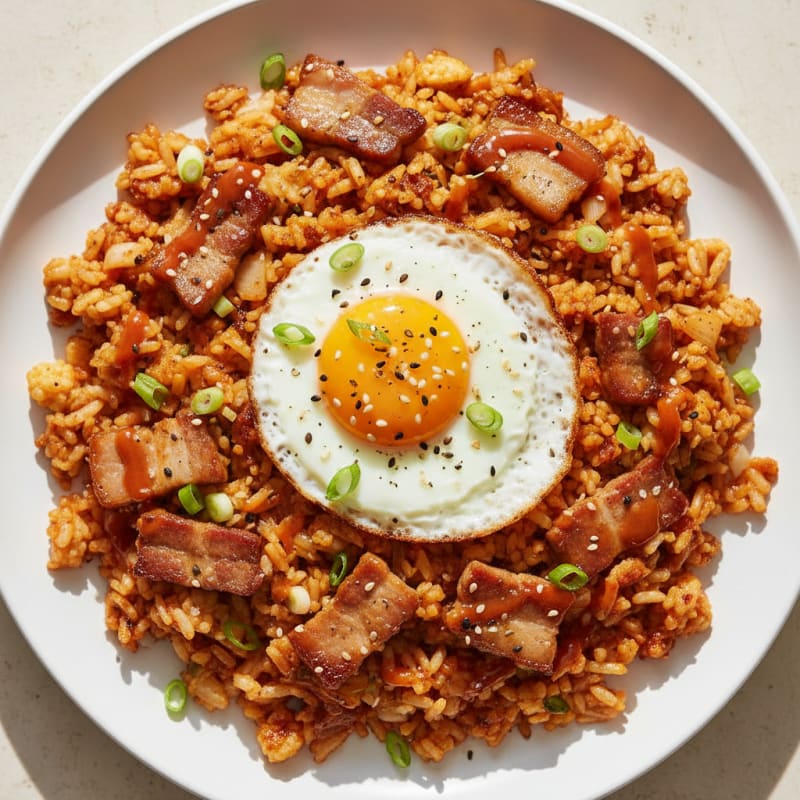 Crispy Kimchi Fried Rice with Pork Belly
