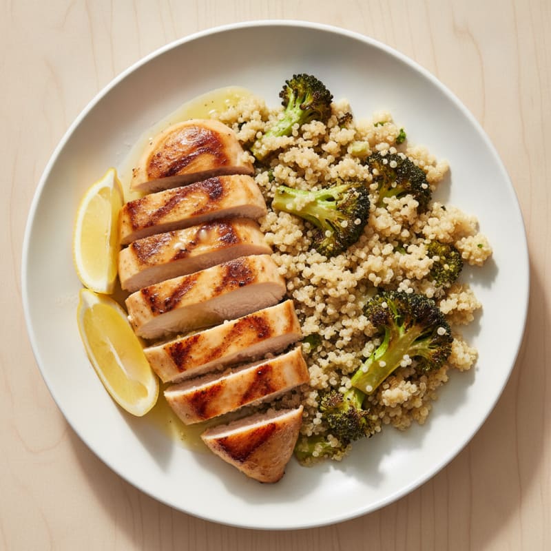Grilled Chicken and Quinoa Bowl with Roasted Broccoli