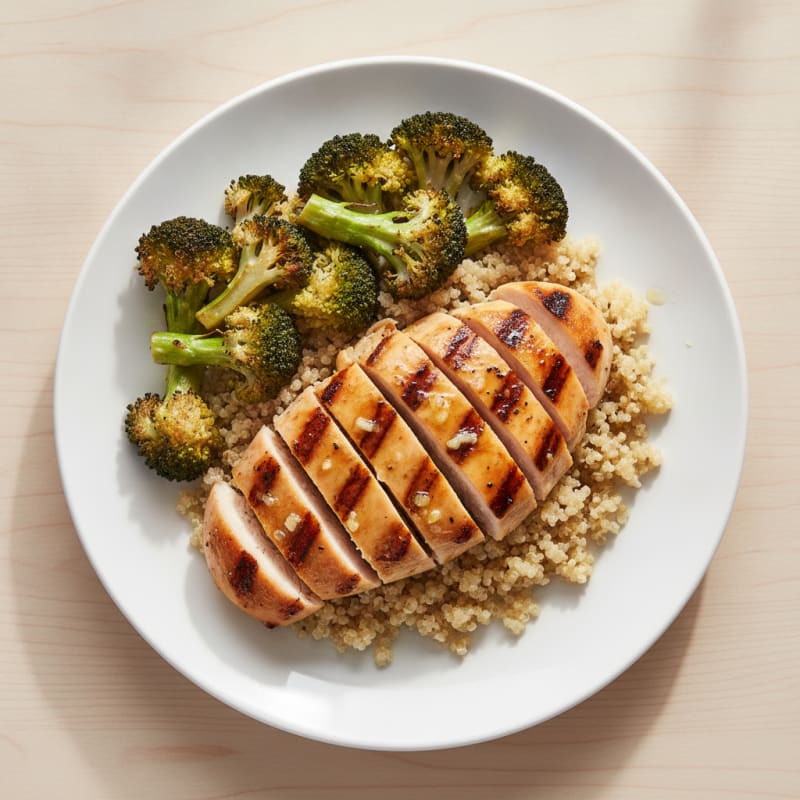 Grilled Chicken Breast with Quinoa and Roasted Broccoli